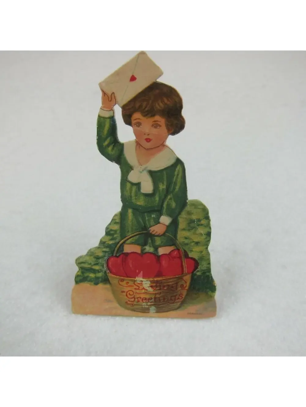 Vintage Valentine Die Cut Stand Up Boy Sailor Suit Heart Basket 1920-30s Germany
